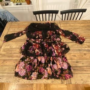 Zara purple flower mini tiered dress